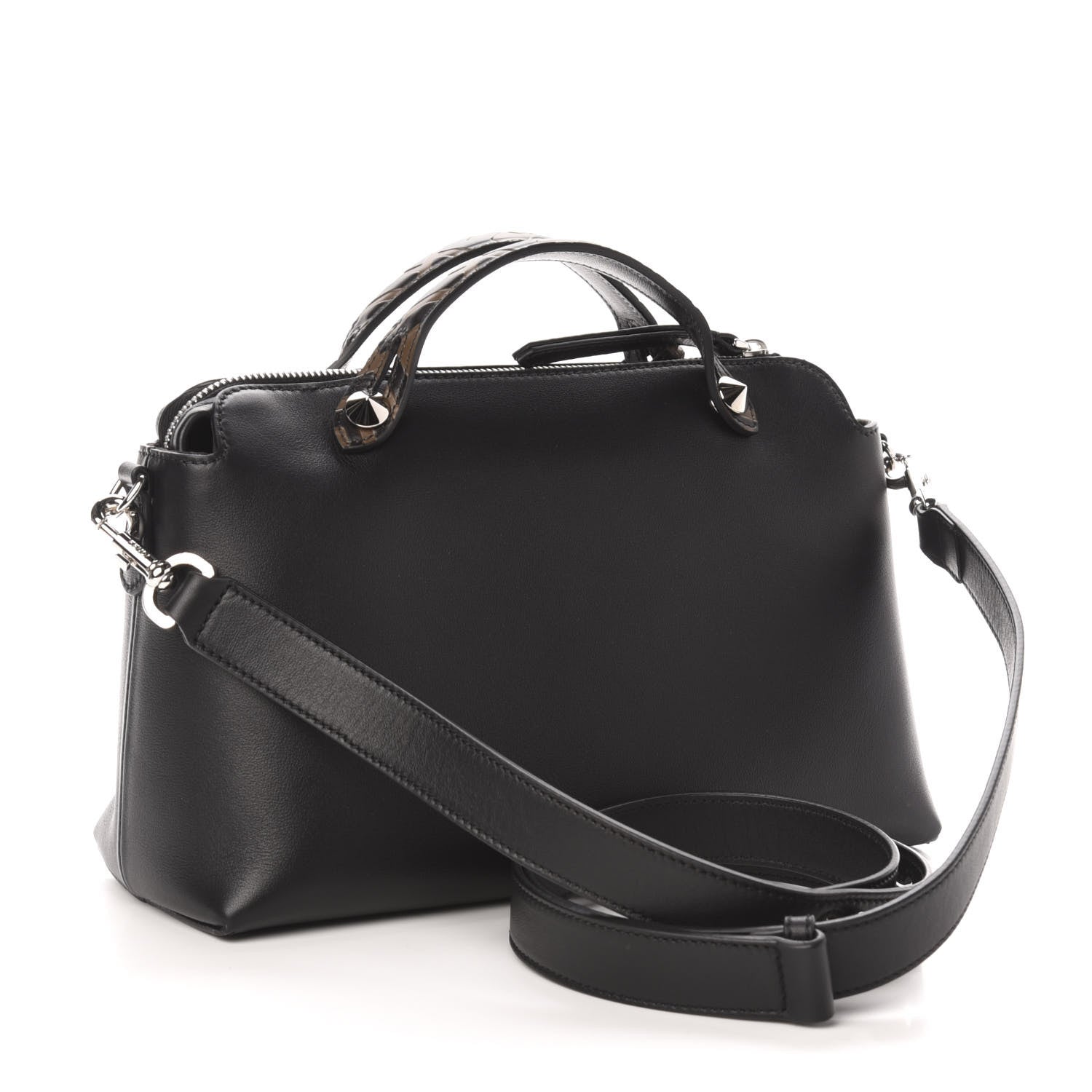 Fendi Vitello Dolce Bi-Color FF 1974 Embossed Medium By The Way Boston Bag Black Maya 3 of 10