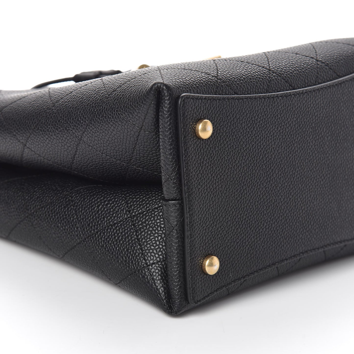 Grained Calfskin Stitched Small Drawstring Bag Black