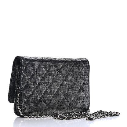 Chanel Metallic Iridescent Calfskin Wallet On Chain WOC Black Silver 2 of 4