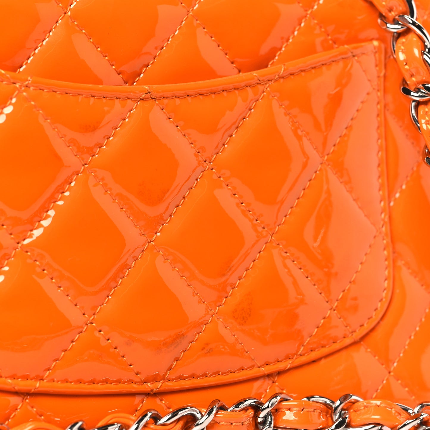 Patent Quilted Mini Rectangular Flap Orange