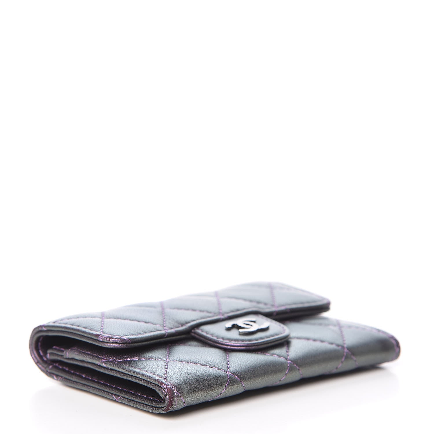 Chanel Metallic Lambskin Quilted Flap Card Holder Dark Purple 4 of 13