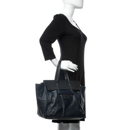 Balenciaga Calfskin Papier Ligne A5 Flap Tote Bleu Roi Black 2 of 13