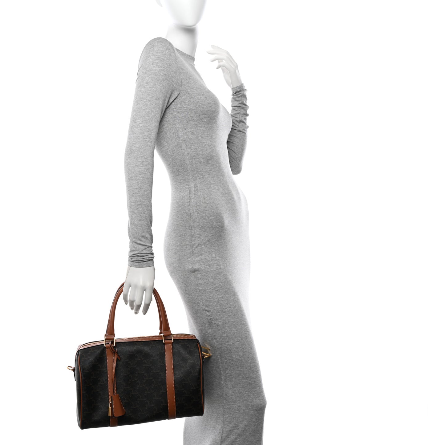 Triomphe Canvas Calfskin Boston Bag Tan