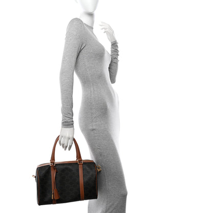 Celine Triomphe Canvas Calfskin Boston Bag Tan 2 of 10