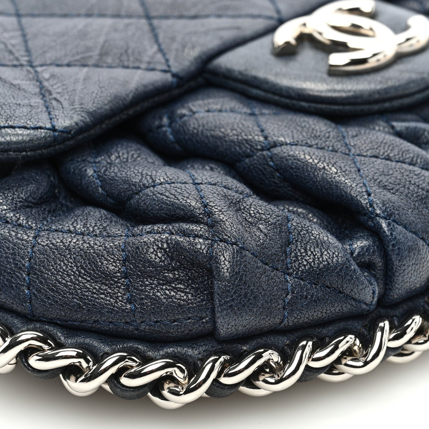 Washed Lambskin Mini Chain Around Messenger Navy Blue