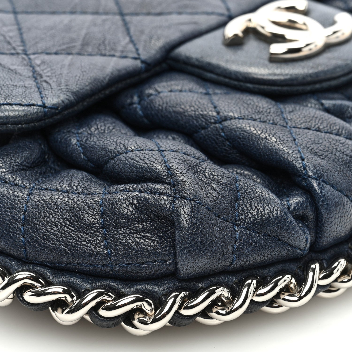 Chanel Washed Lambskin Mini Chain Around Messenger Navy Blue 8 of 9