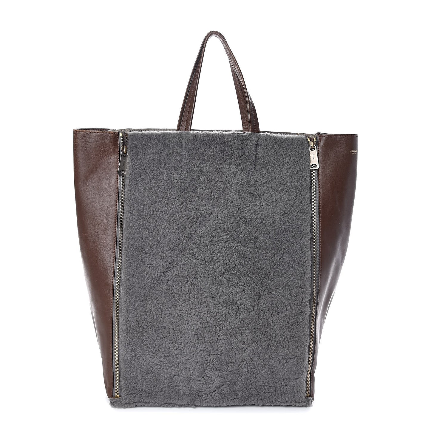 Shearling Calfskin Vertical Zip Gusset Cabas Grey