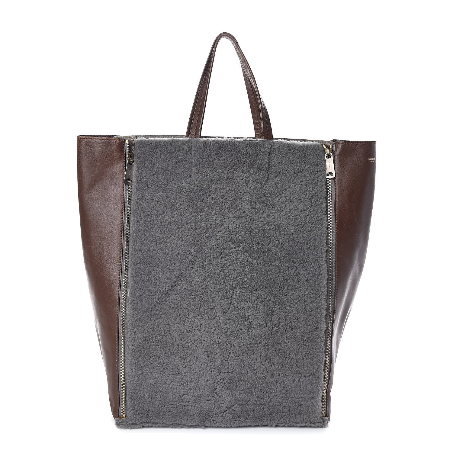 Celine Shearling Calfskin Vertical Zip Gusset Cabas Grey 1 of 10