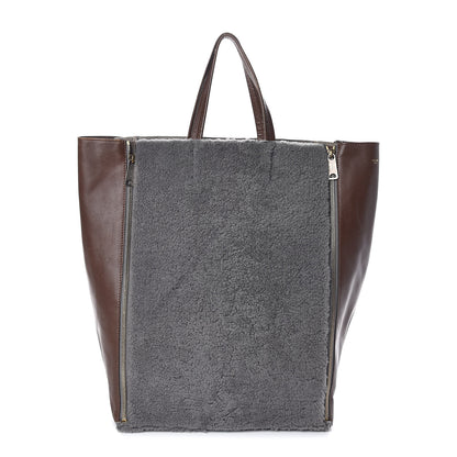 Celine Shearling Calfskin Vertical Zip Gusset Cabas Grey 1 of 10