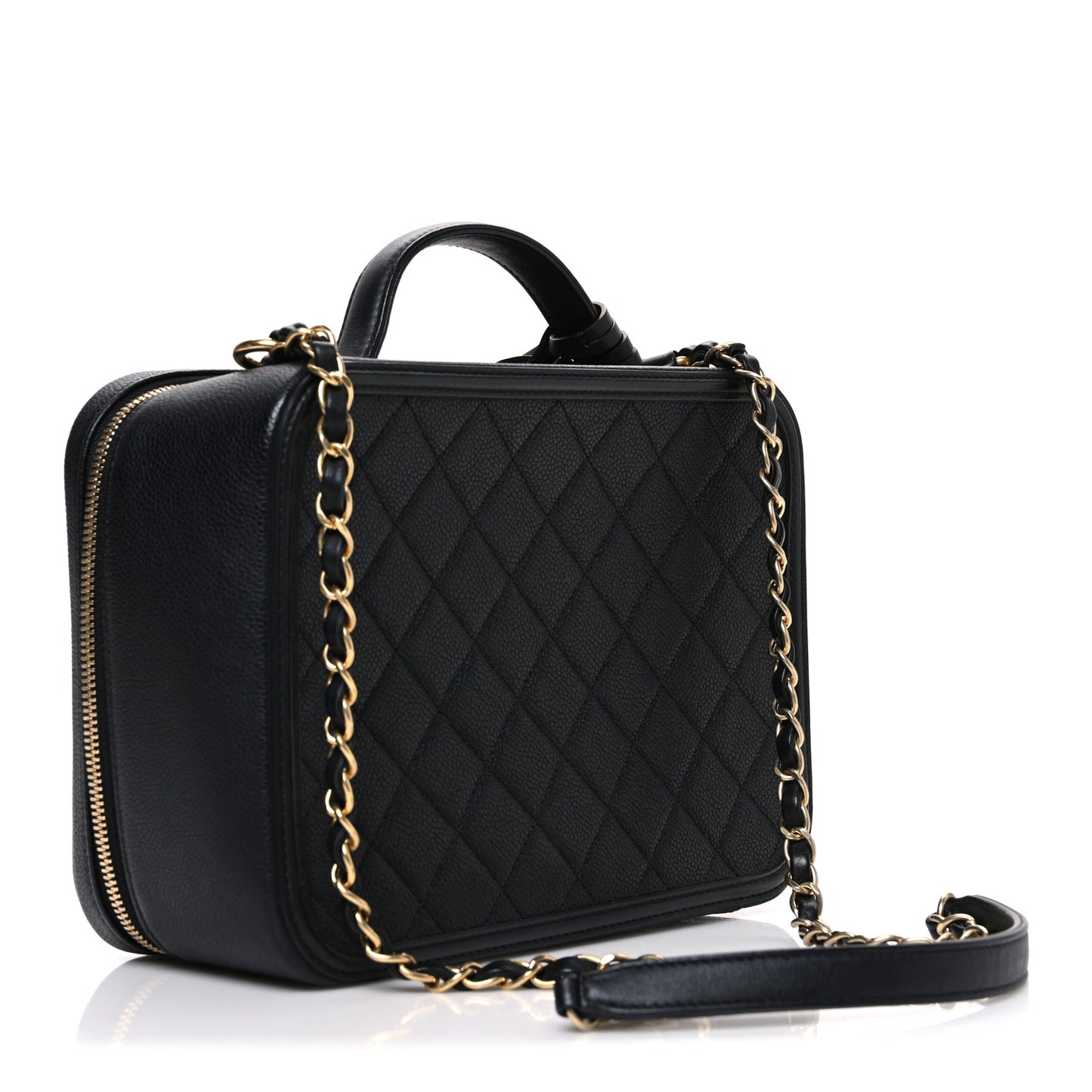 Caviar Quilted Large CC Filigree Vanity Case Black