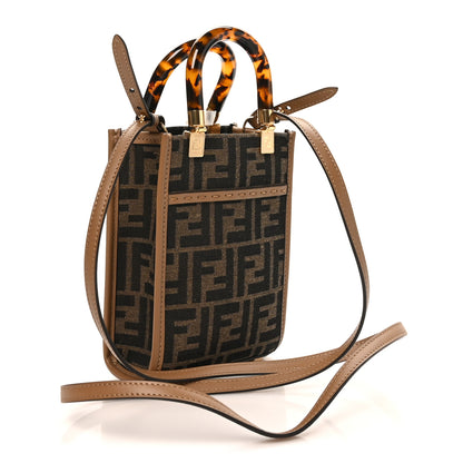 Fendi Fabric Jacquard Vitello King Plexiglass FF 1974 Mini Fendi Sunshine Shopper Tote Tobacco Moro Sand 3 of 10