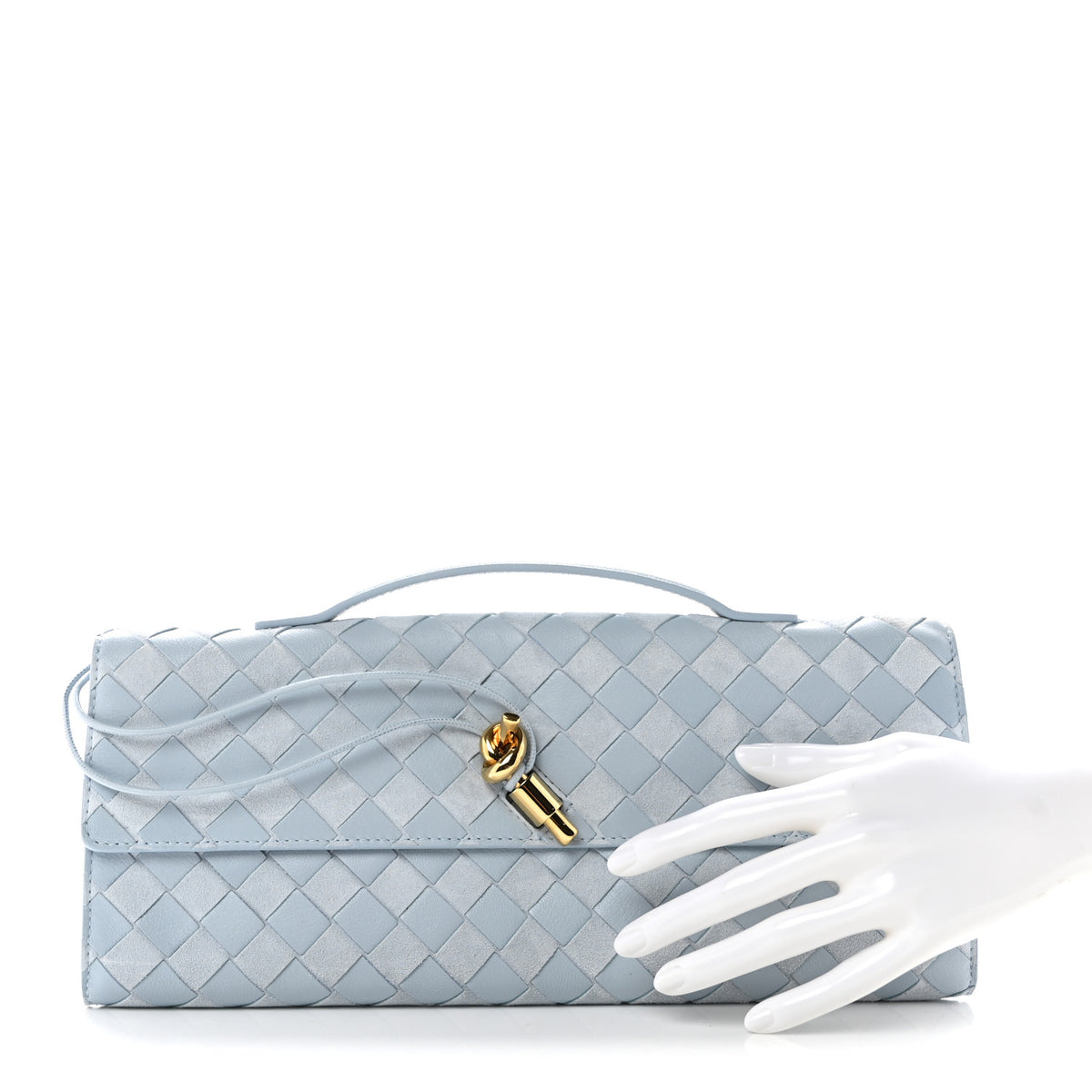 Suede Nappa Intrecciato Long Andiamo Top Handle Clutch Glacial