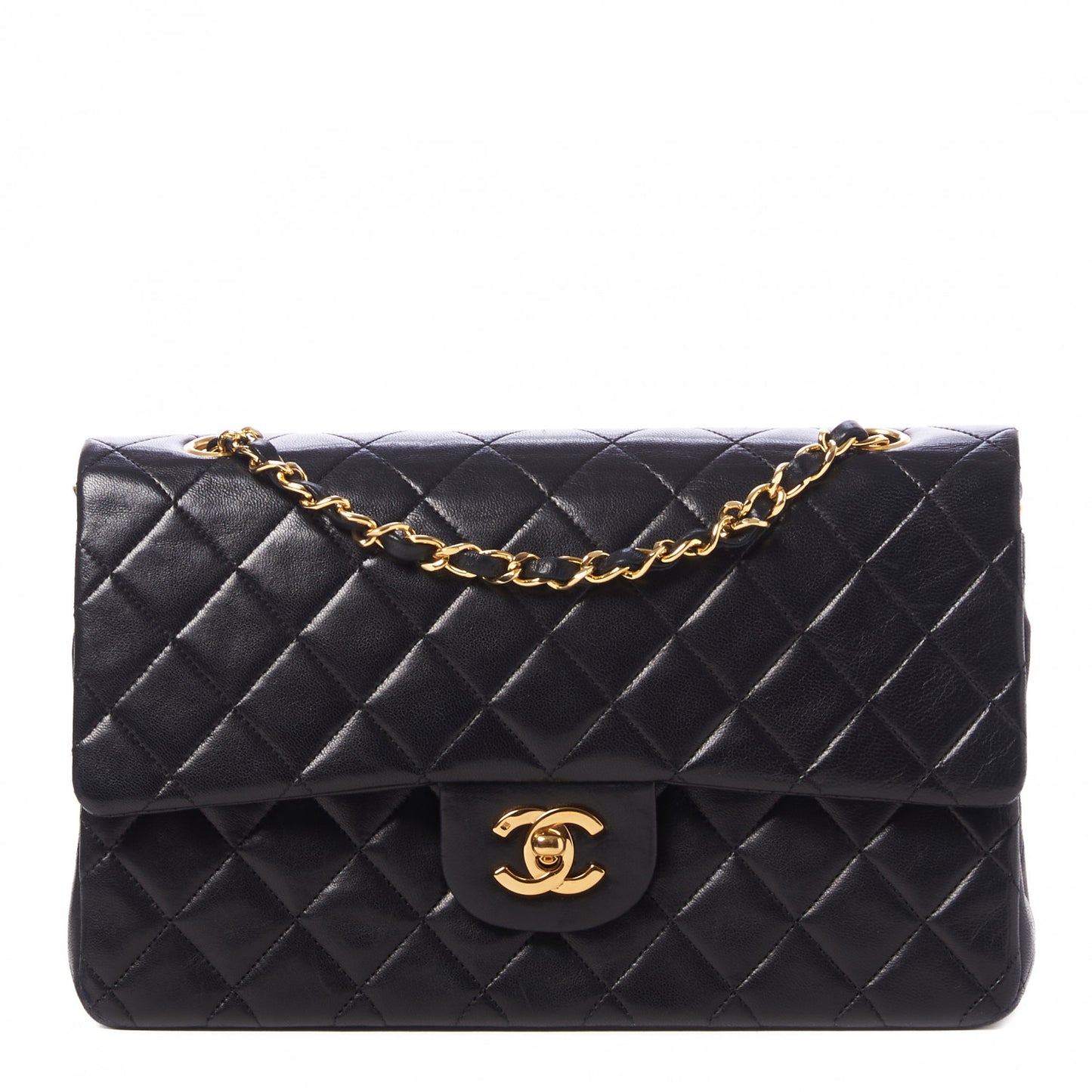 Lambskin Quilted Medium Double Flap Black
