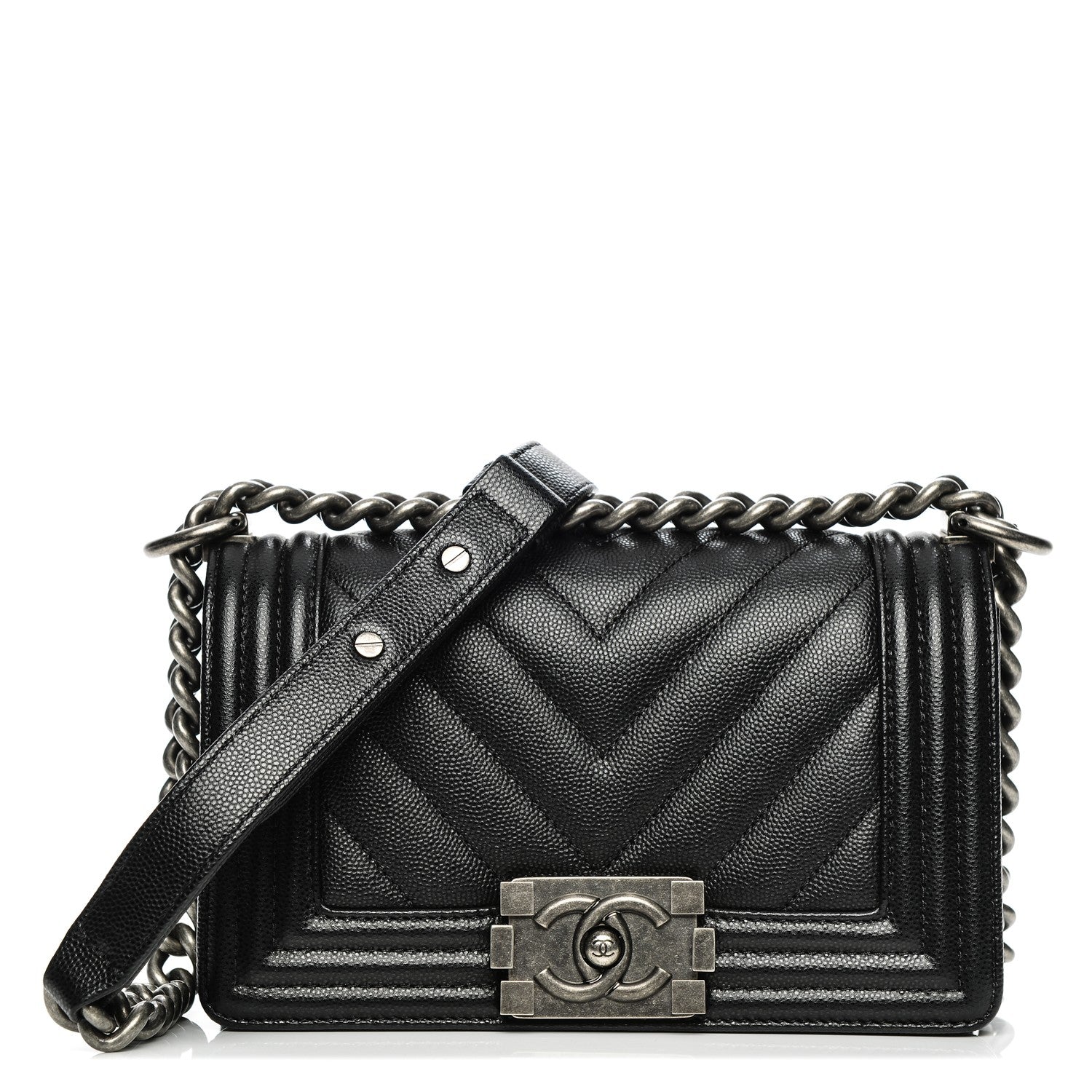 Chanel Caviar Chevron Quilted Small Boy Flap Black 1 of 7