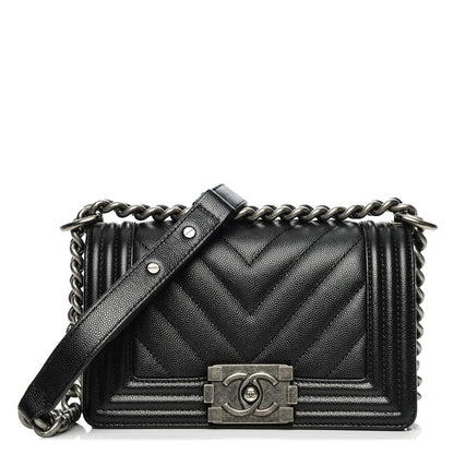 Chanel Caviar Chevron Quilted Small Boy Flap Black 1 of 7