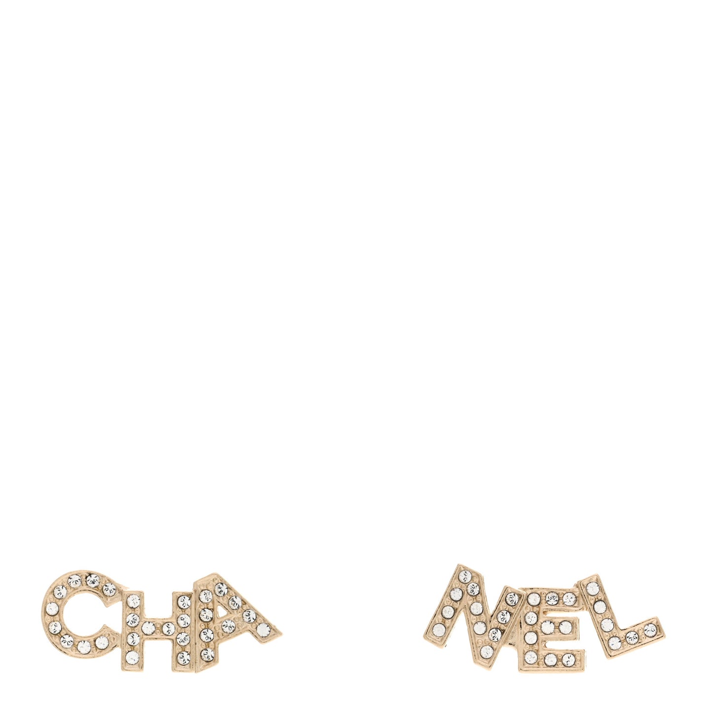 Crystal Cha-Nel Logo Earrings Gold