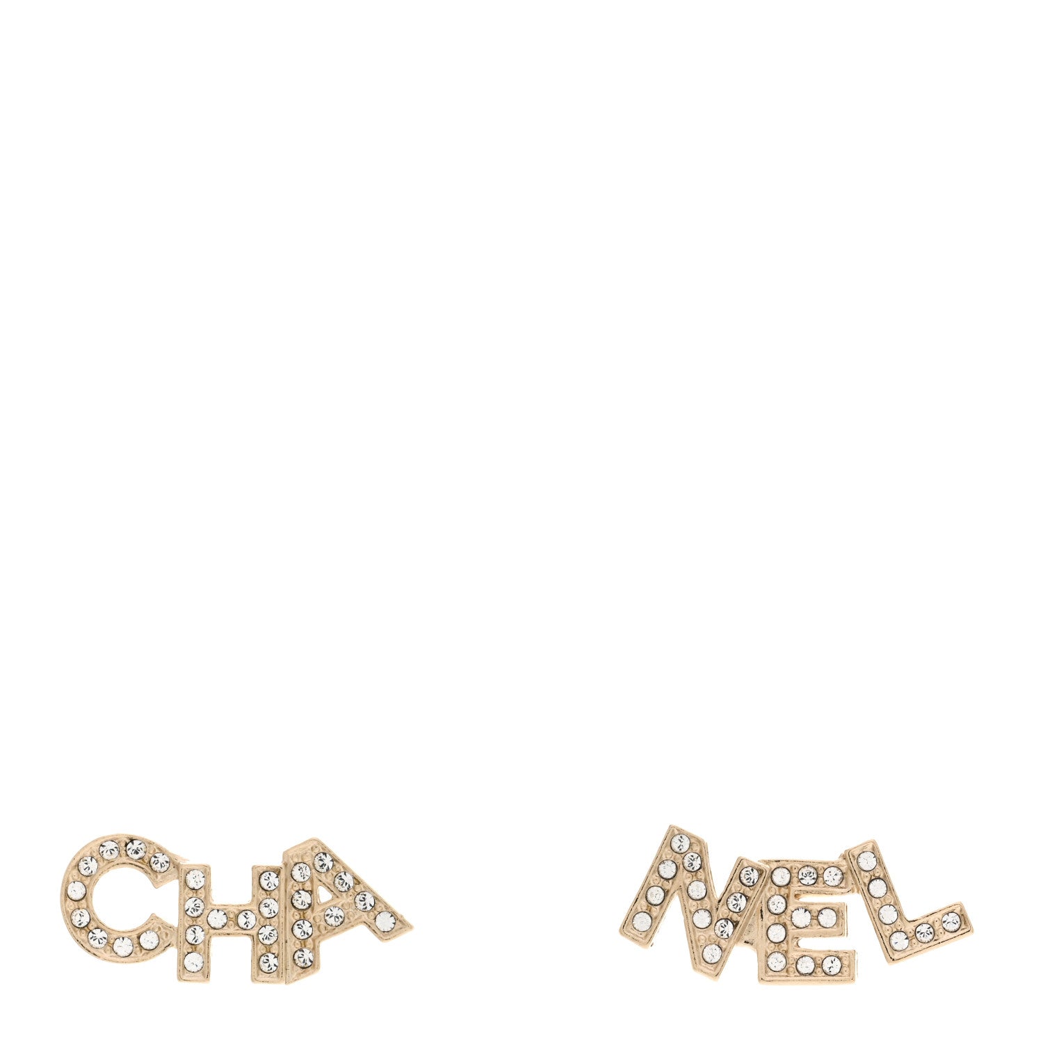 Chanel Crystal Cha-Nel Logo Earrings Gold 1 of 4