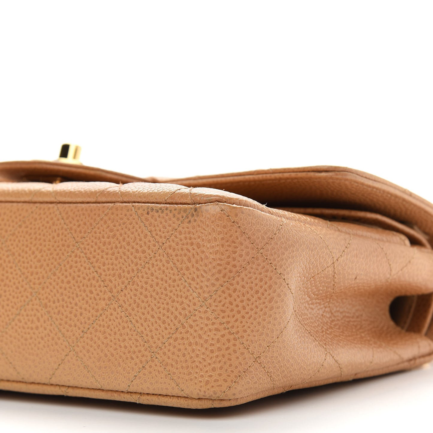 Caviar Quilted Small Double Flap Beige