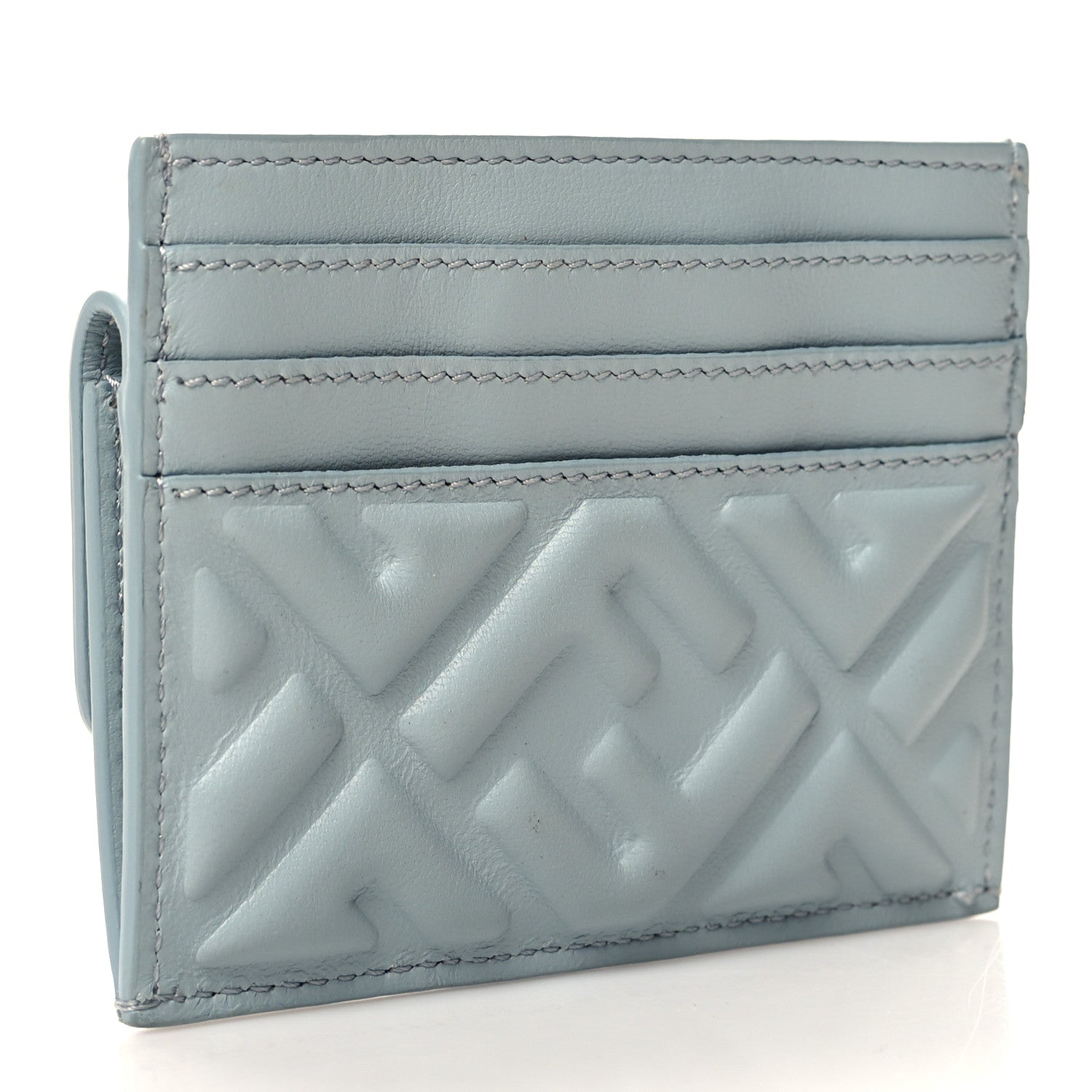 Fendi Nappa Matisse Enamel FF Diagonal Embossed Fold Over Card Holder Wallet Blue 3 of 9