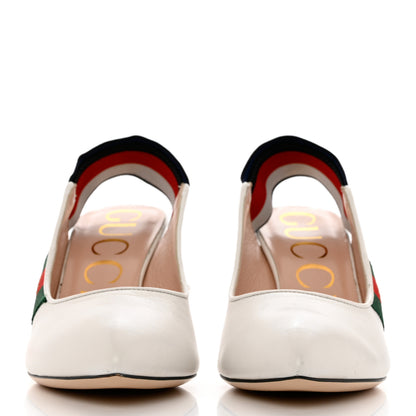 Gucci Malaga Kid Web Sylvie Mid Heel Slingback Pumps 37.5 White 2 of 10