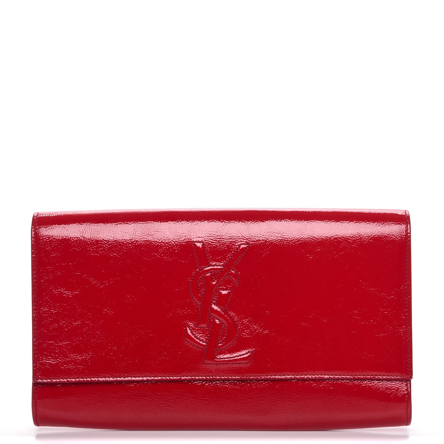 Saint Laurent Textured Patent Monogram Large Belle De Jour Clutch Red 1 of 7