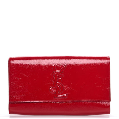 Saint Laurent Textured Patent Monogram Large Belle De Jour Clutch Red 1 of 7