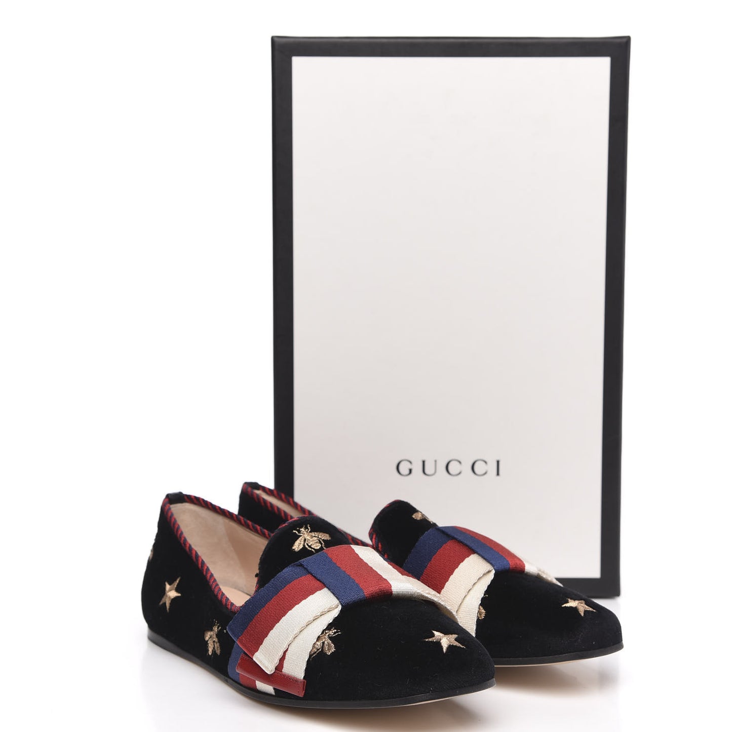 Velvet Bee Star Embroidered Sylvie Bow Loafers 36 Black