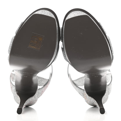 Saint Laurent Glitter Calfskin Tribute 105 Platform Sandals 37 Silver 5 of 11