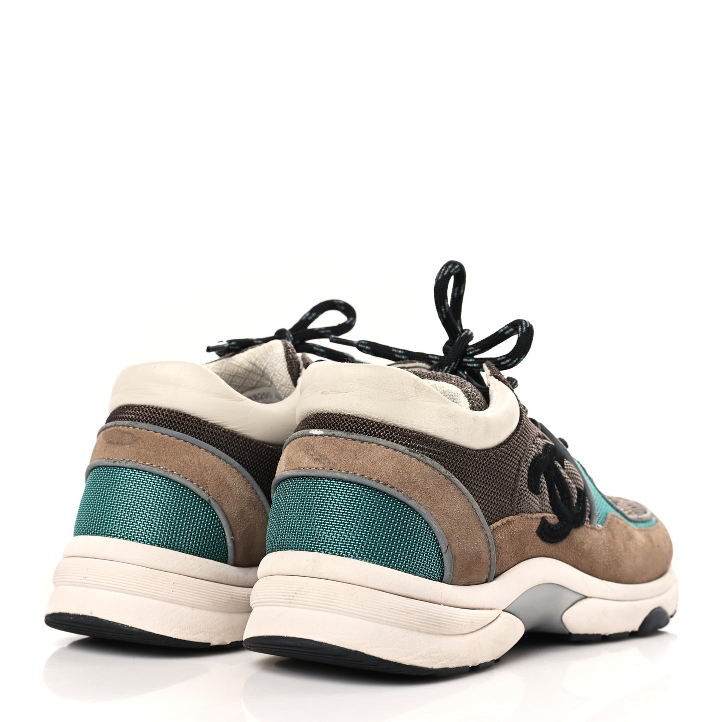 Nylon Calfskin Suede Womens CC Sneakers 40.5 Brown Green
