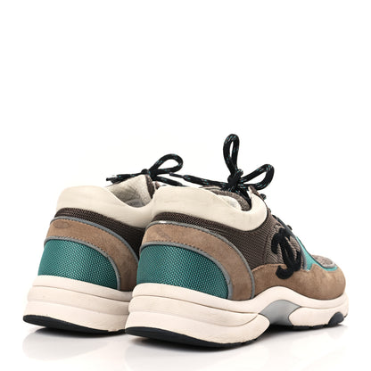 Chanel Nylon Calfskin Suede Womens CC Sneakers 40.5 Brown Green 4 of 12