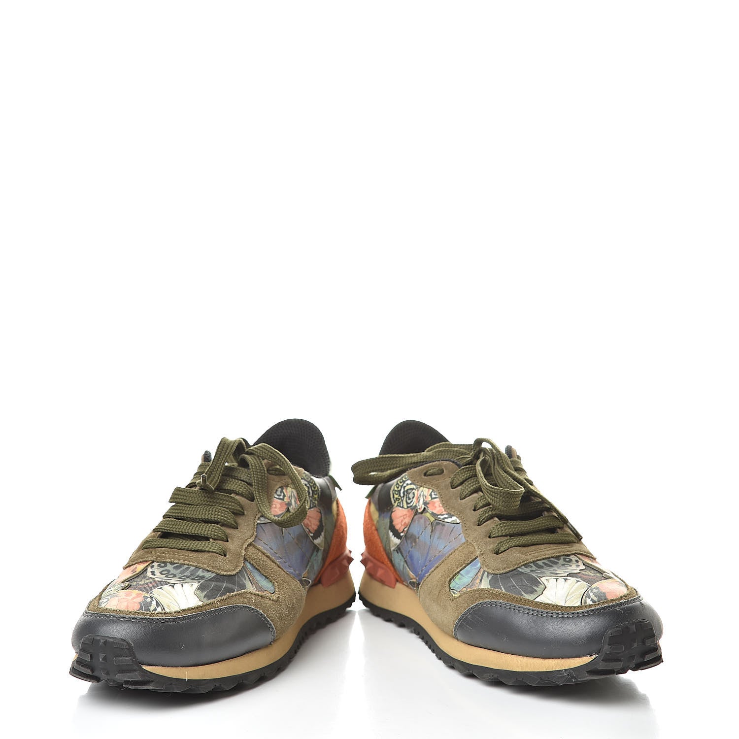 Valentino Garavani Nappa Fabric Suede Camubutterfly Womens Rockrunner Sneakers 38 Multicolor 6 of 10