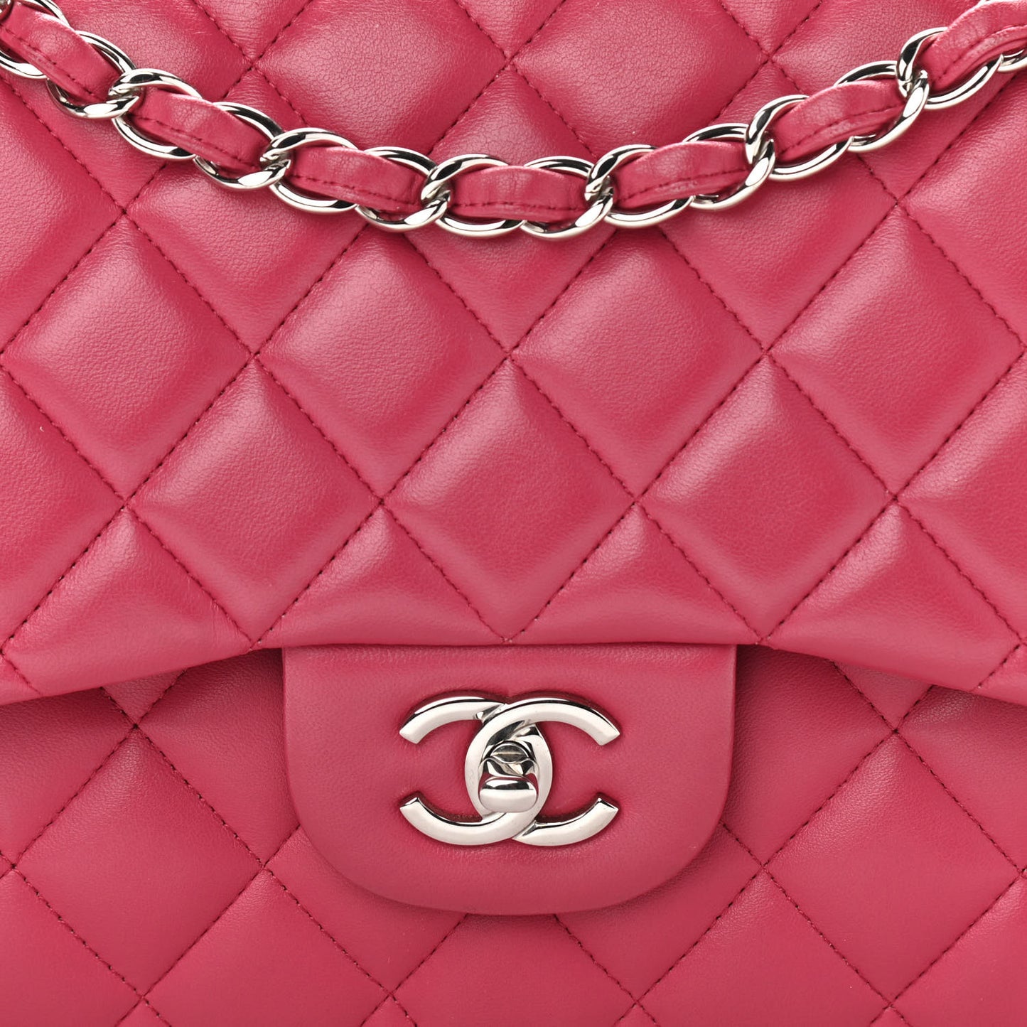 Lambskin Quilted Jumbo Double Flap Dark Pink