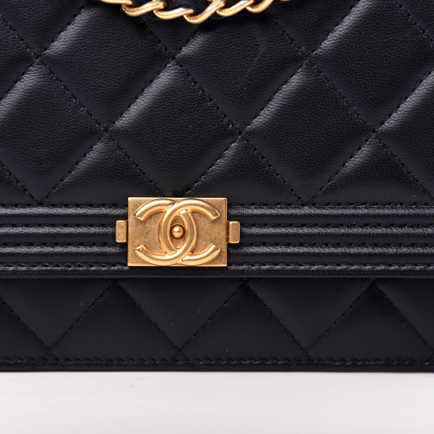 Chanel Lambskin Quilted Boy Wallet On Chain WOC Black 11 of 12