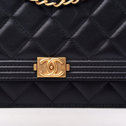 Chanel Lambskin Quilted Boy Wallet On Chain WOC Black 11 of 12