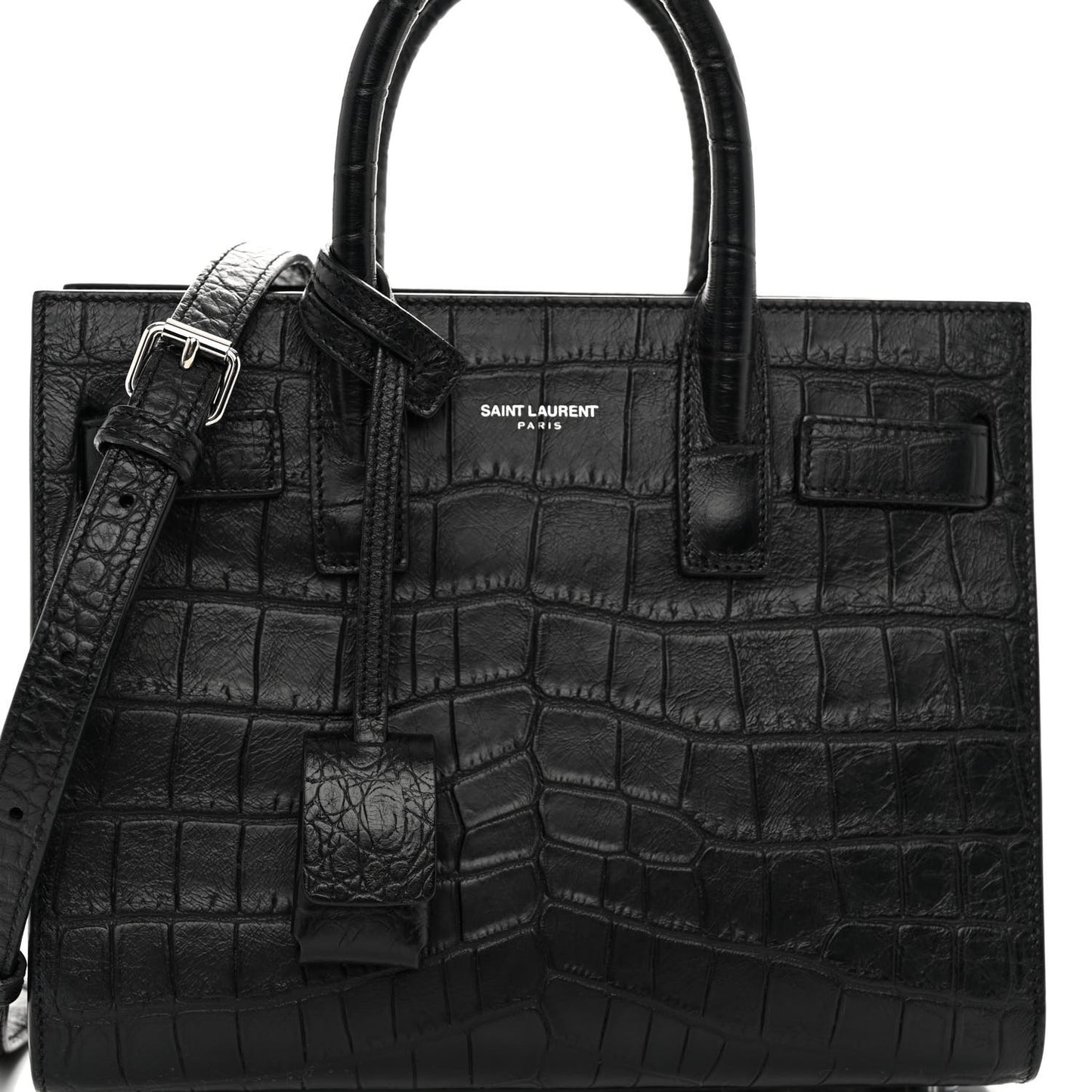 Calfskin Crocodile Embossed Nano Sac De Jour Black