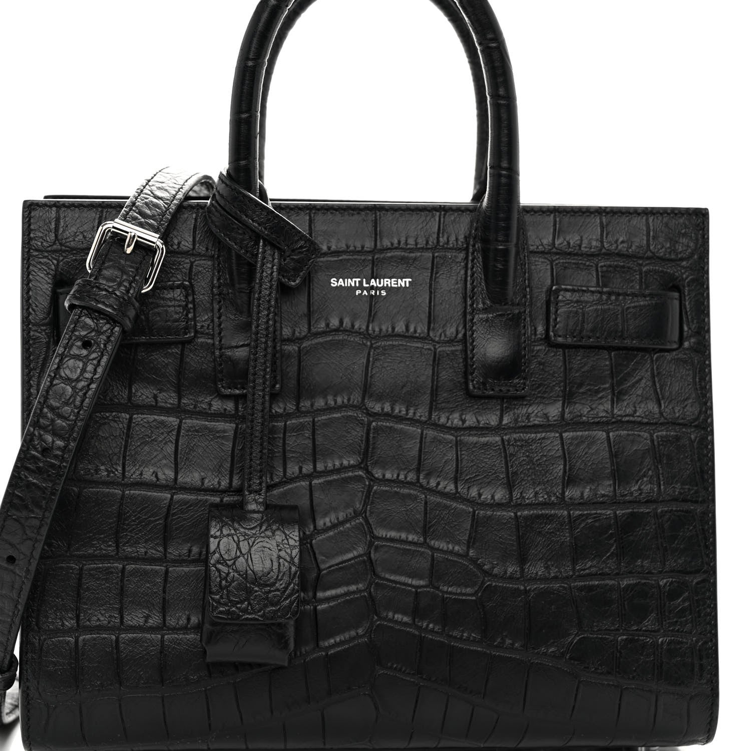 Saint Laurent Calfskin Crocodile Embossed Nano Sac De Jour Black 8 of 10