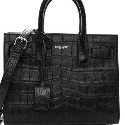 Saint Laurent Calfskin Crocodile Embossed Nano Sac De Jour Black 8 of 10
