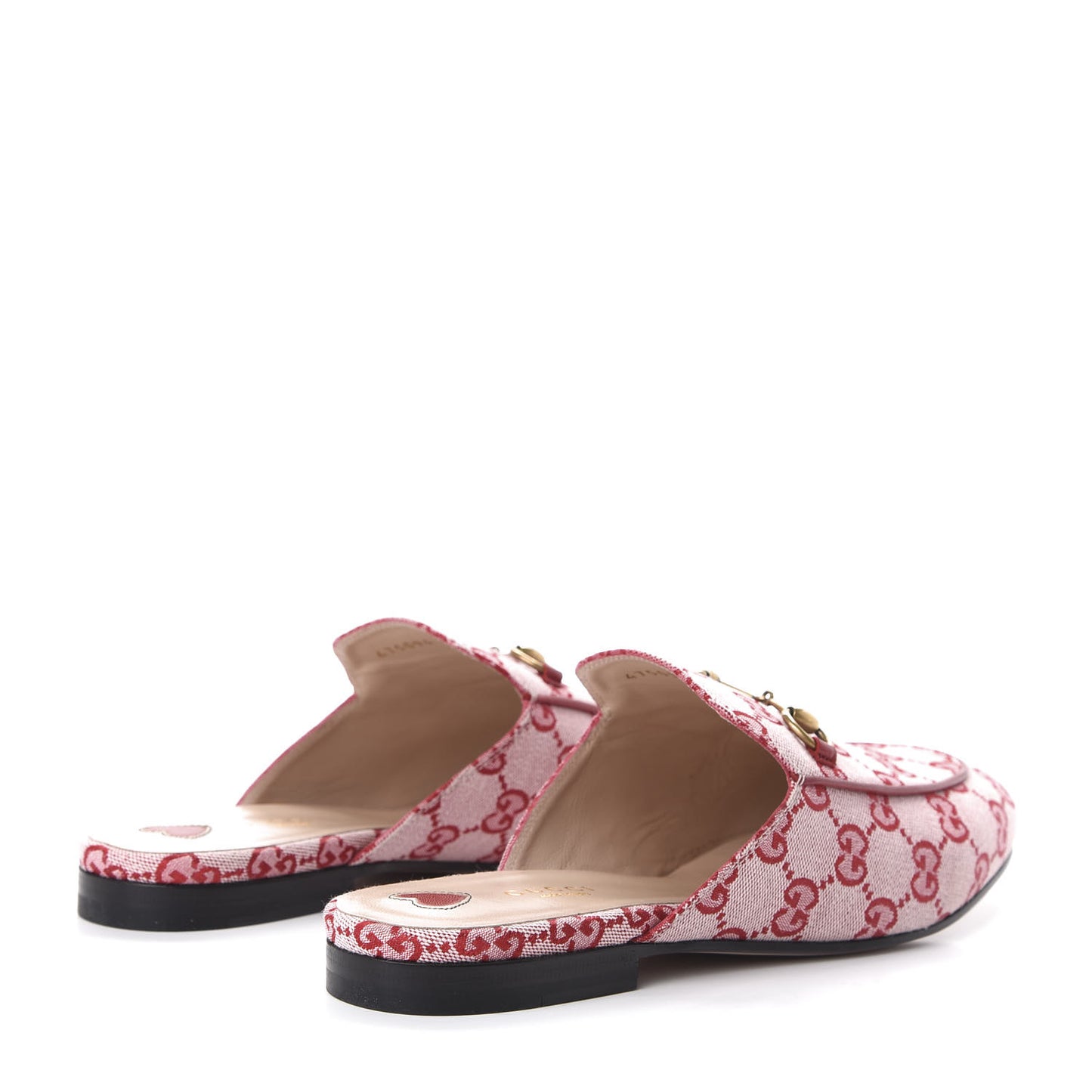 Canvas GG Monogram Horsebit Womens Princetown Slippers 40 Gardenia Hibiscus Red