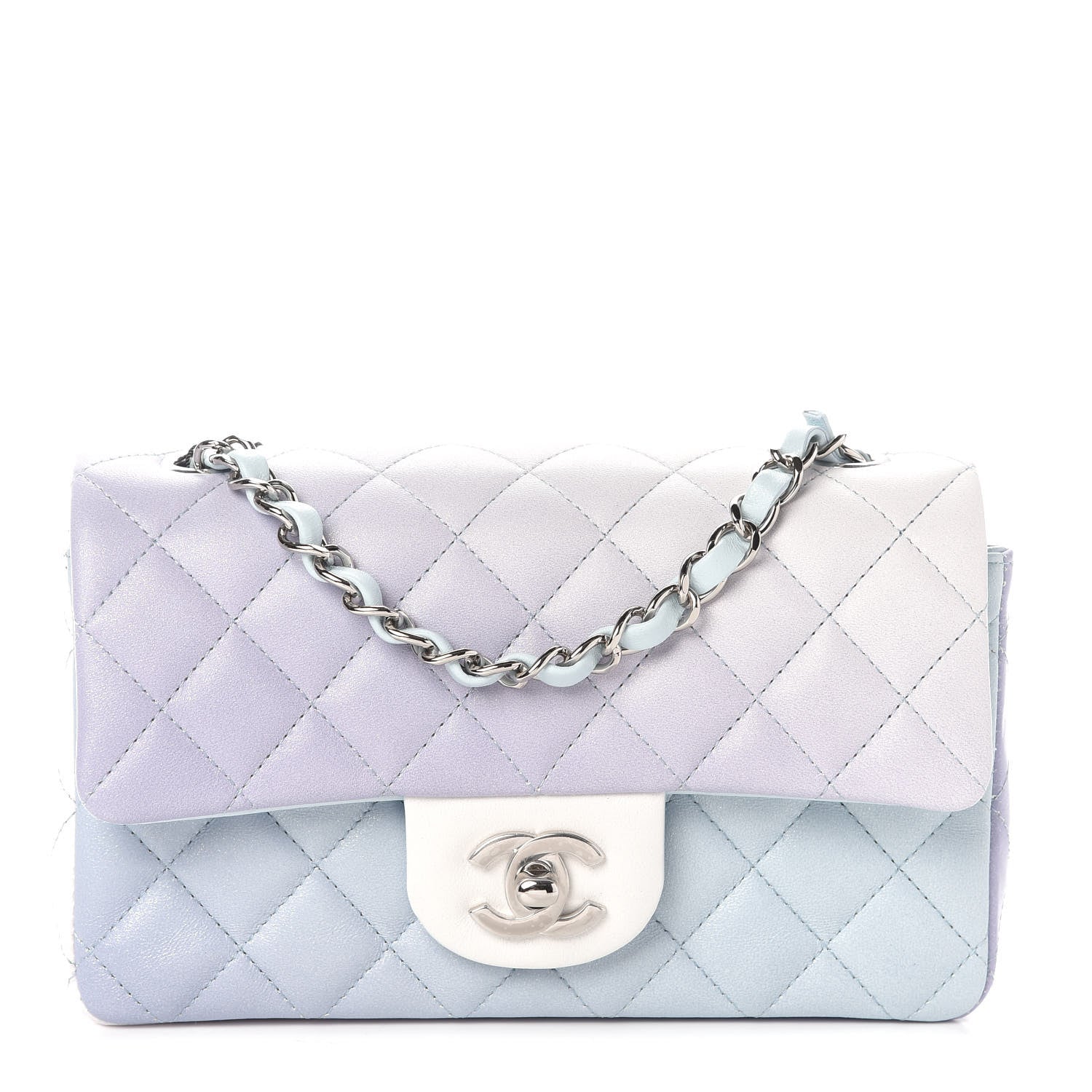 Chanel Perforated Lambskin Quilted Mini Rectangular Flap Light Blue Light Purple White 1 of 9