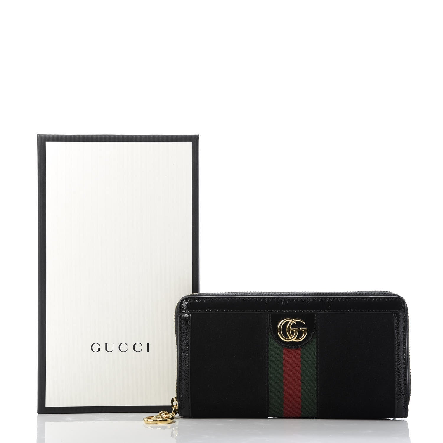 Gucci Suede Patent GG Web Ophidia Zip Around Wallet Black 9 of 9