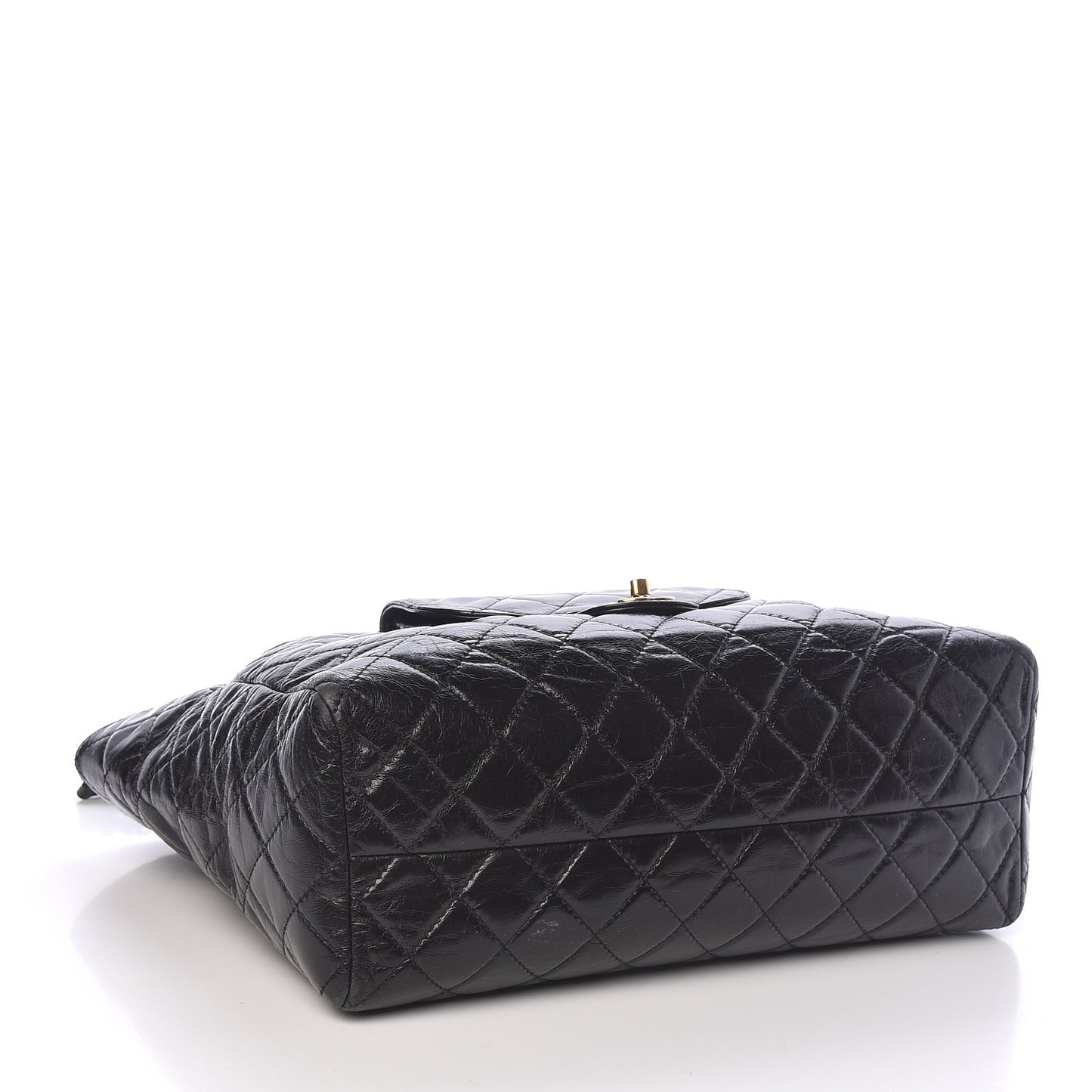 Glazed Calfskin Quilted Large Front Pocket Tote Black