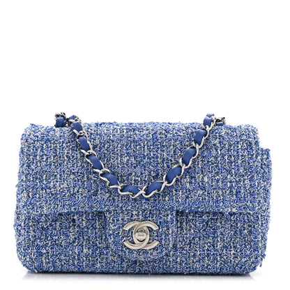 Chanel Tweed Quilted Mini Rectangular Flap Blue White 1 of 11
