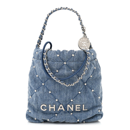 Chanel Washed Denim Quilted Studded Mini Chanel 22 Blue 1 of 11