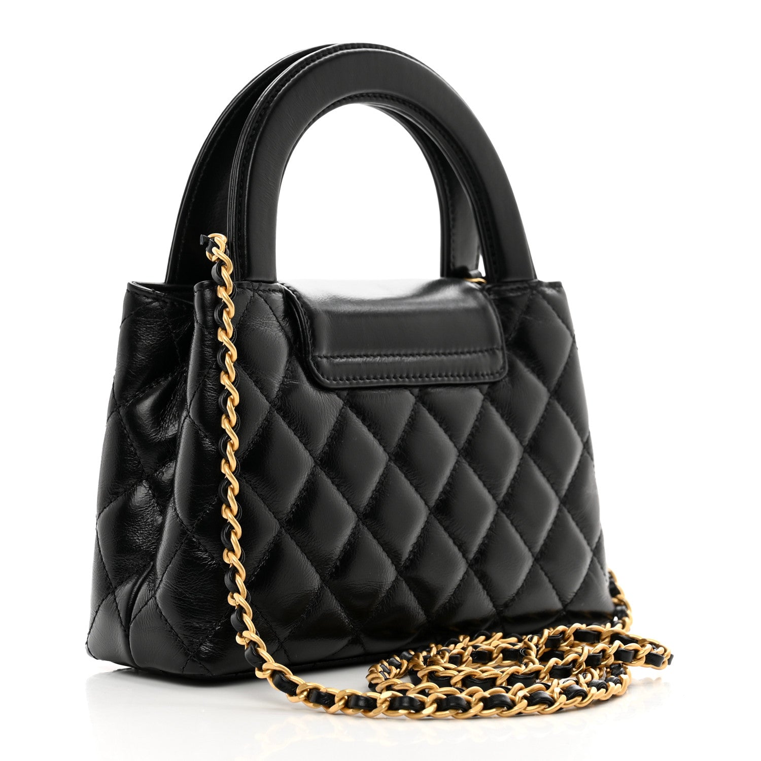 Chanel Shiny Aged Calfskin Quilted Nano Kelly Shopper Black 3 of 10