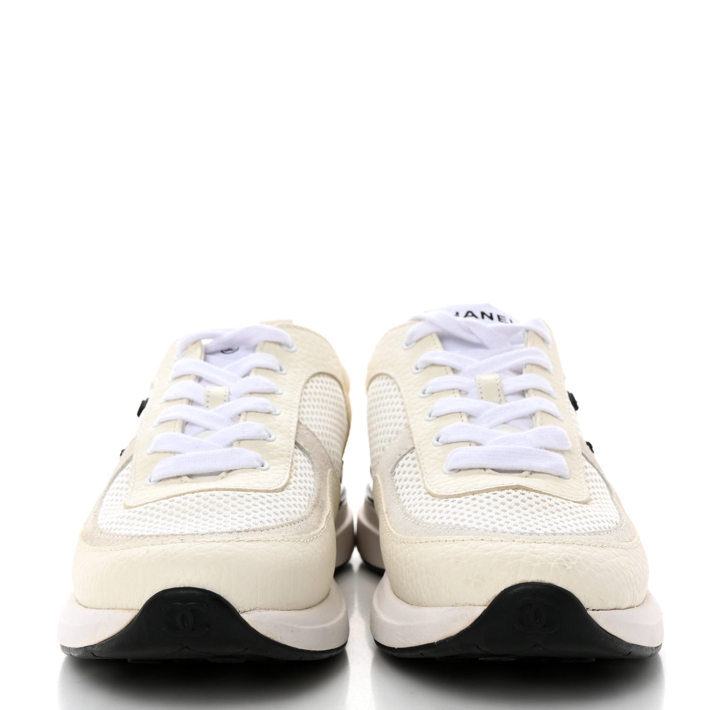 Calfskin Mesh Lycra Suede Womens Logo Sneakers 38 White Black