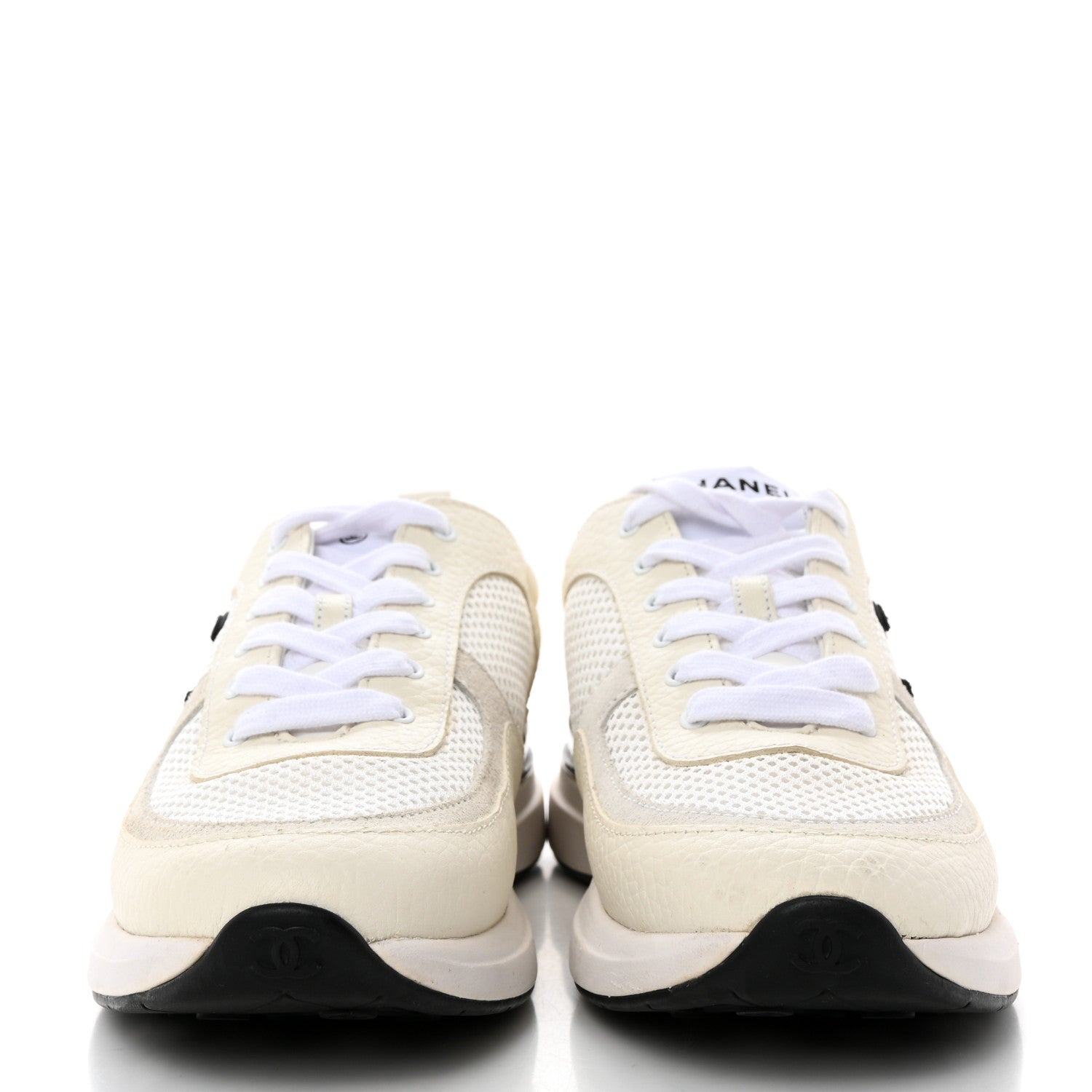 Chanel Calfskin Mesh Lycra Suede Womens Logo Sneakers 38 White Black 2 of 9