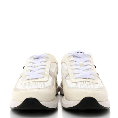 Chanel Calfskin Mesh Lycra Suede Womens Logo Sneakers 38 White Black 2 of 9
