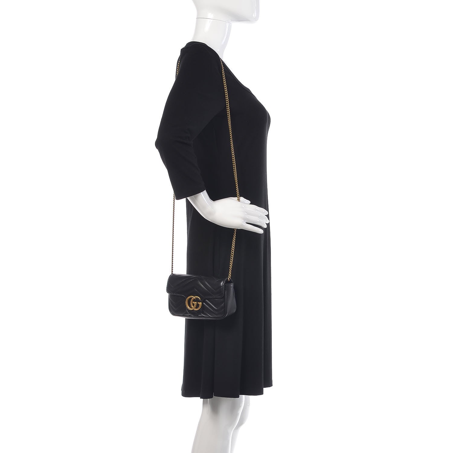 Gucci Calfskin Matelasse Super Mini GG Marmont Shoulder Bag Black 2 of 15
