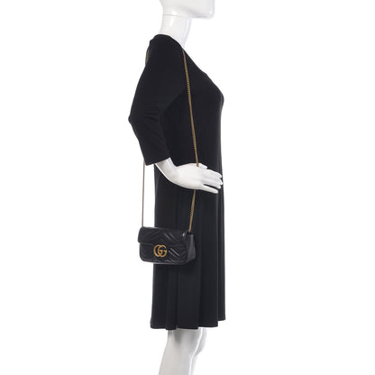 Gucci Calfskin Matelasse Super Mini GG Marmont Shoulder Bag Black 2 of 15