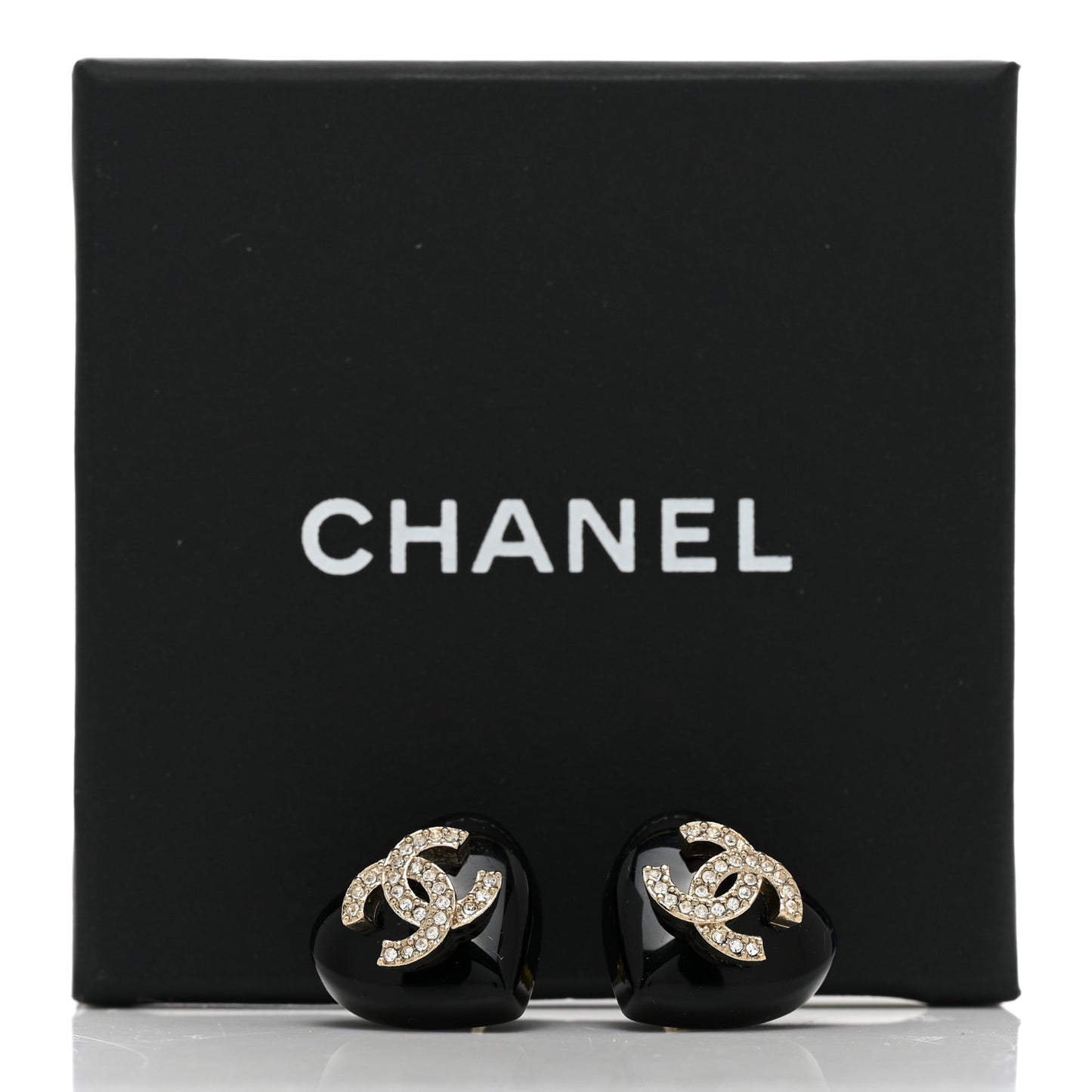 Resin Crystal CC Heart Earrings Black Gold